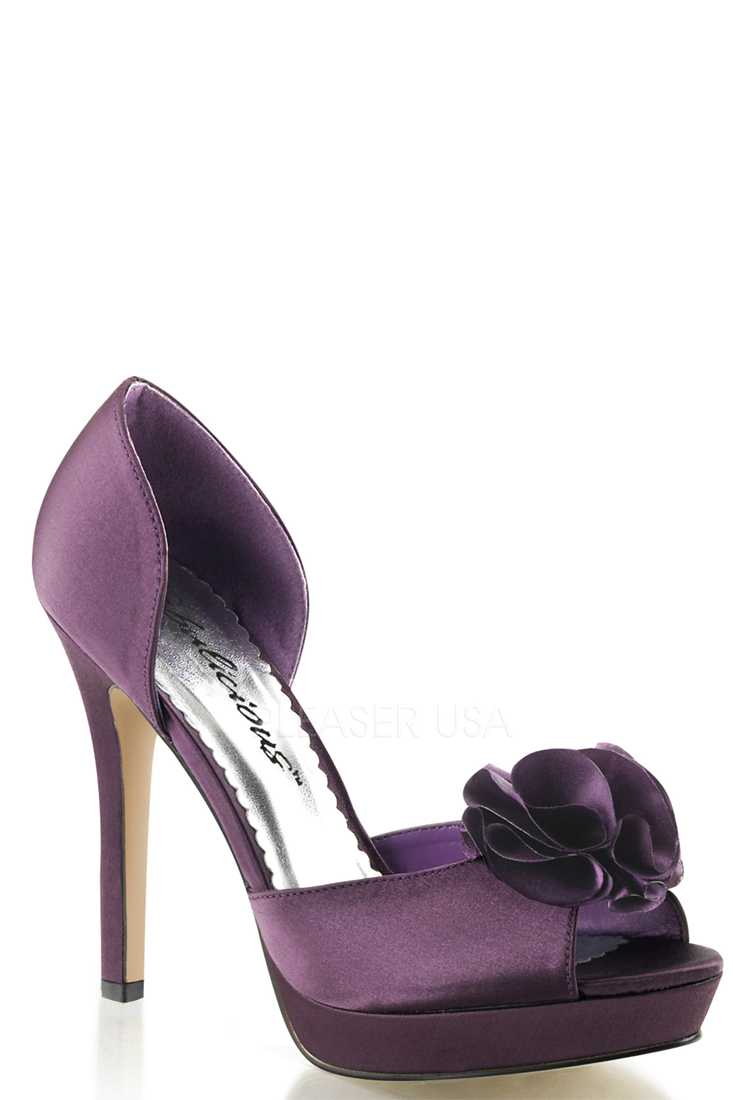Eggplant Floral Peep Toe D Orsay Pump High Heels Satin