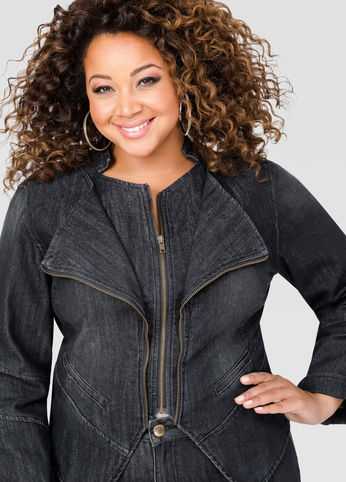 Double Collar Zip Detail Jean Jacket