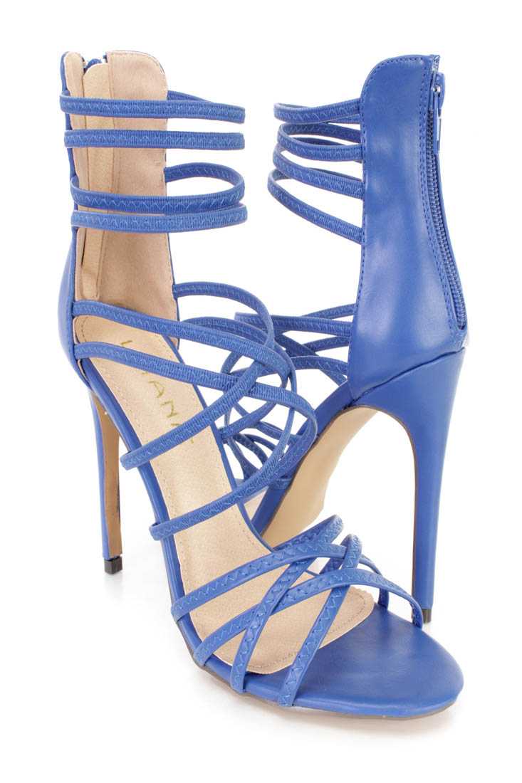Blue Strappy Single Sole Heels Faux Leather