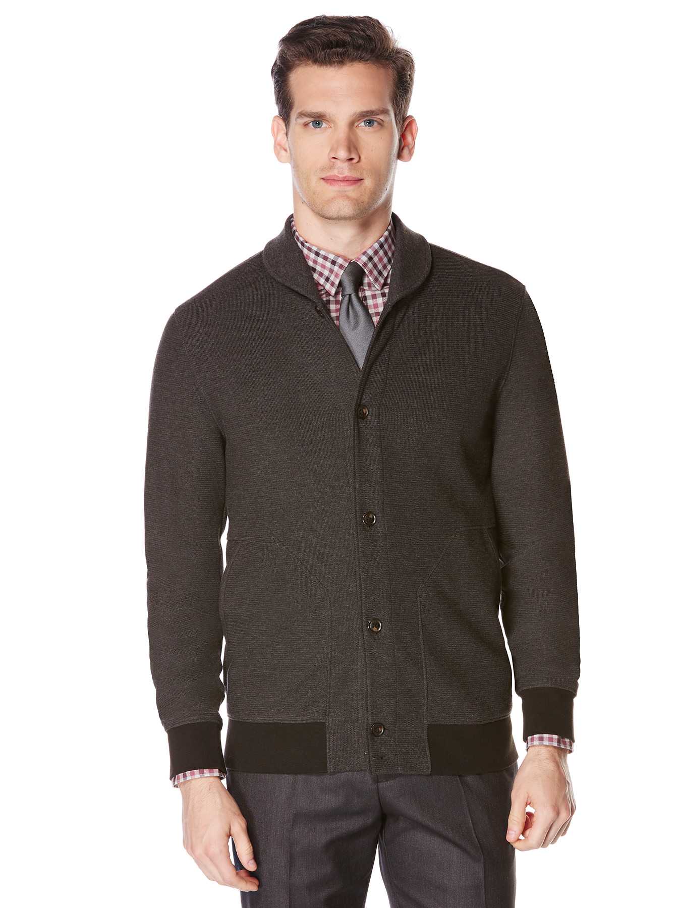 Perry Ellis Textured Button Front Knit Sweater