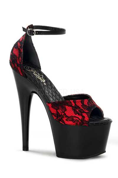 Red Black Satin Lace Platform High Heels