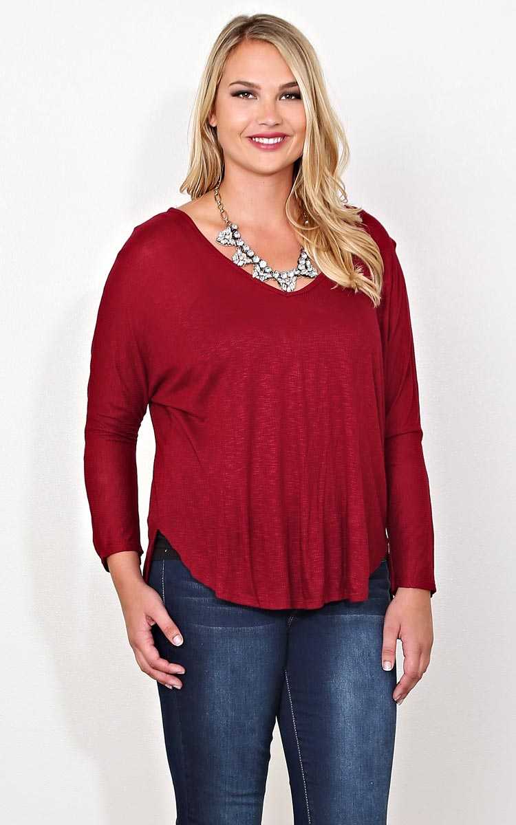 Plus Size Sandra Rib Knit Top - Burgundy in Size 1X by Styles For Less