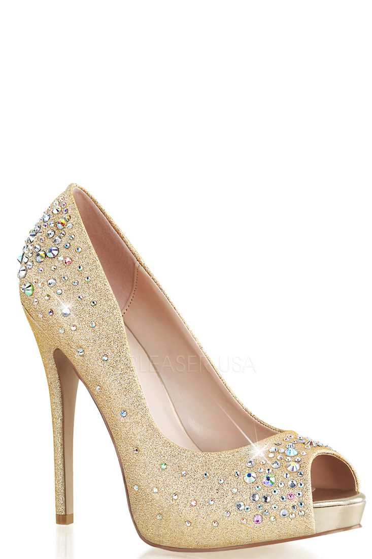 Nude Rhinestone Peep Toe Pump High Heels Glitter