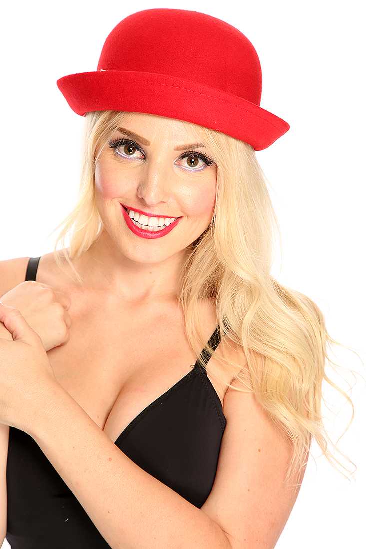 Red Wool Cute Summer Bowler Hat