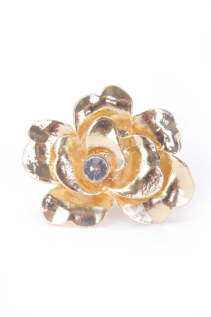Gold Rhinestone Rose Cocktail Ring