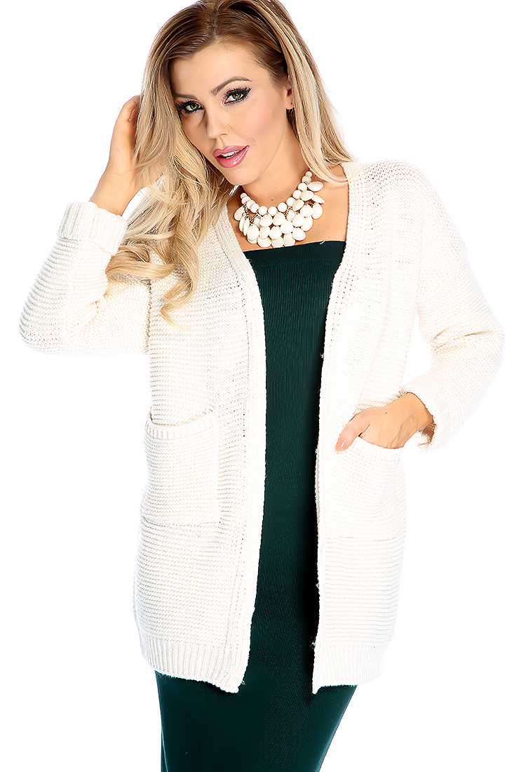 Warm Ivory Long Sleeve Side Pocket Oversize Cardigan