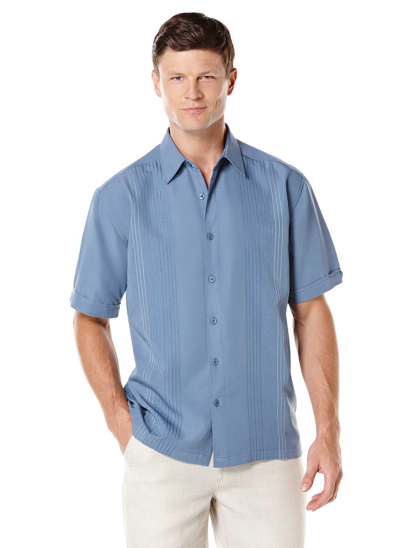 Cubavera Big & Tall Short Sleeve Ombre Embroidered Shirt
