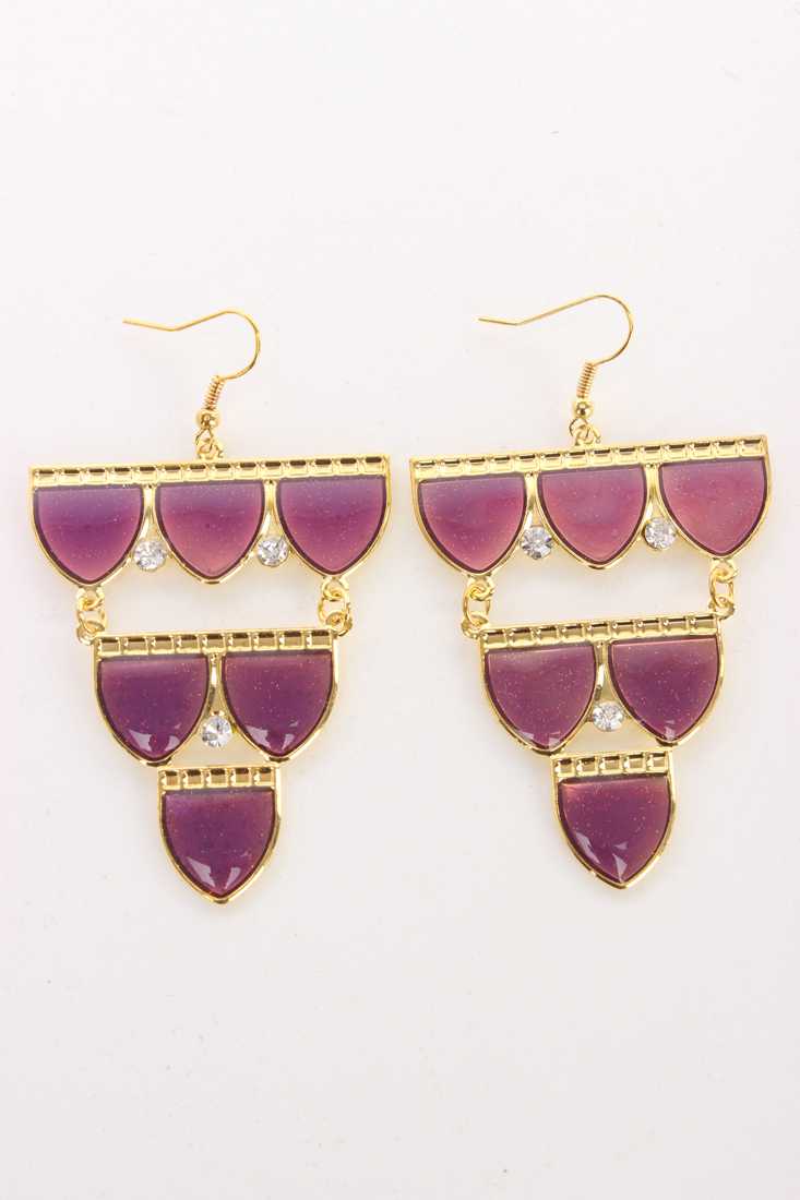 Purple High Polish Droopy Rhinestone Accent Chandelier Earrings