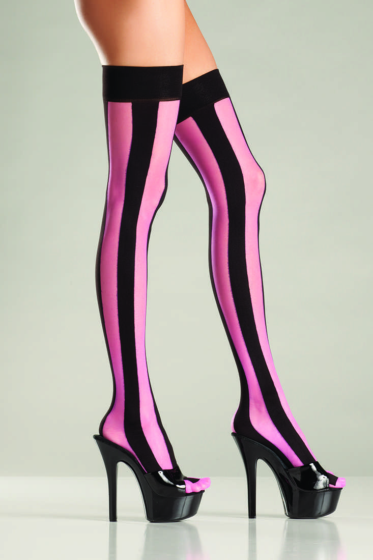 Black Opaque Vertical Stripe Thigh Highs