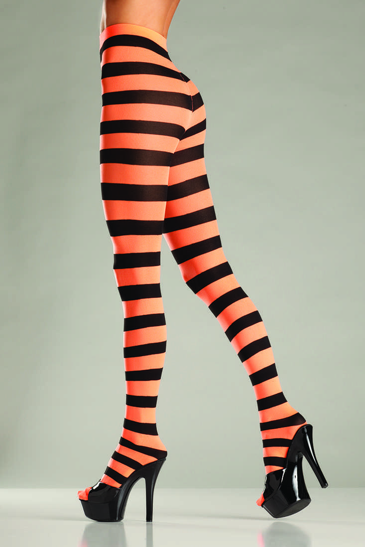 Black Orange Wide Stripe Opaque Tights