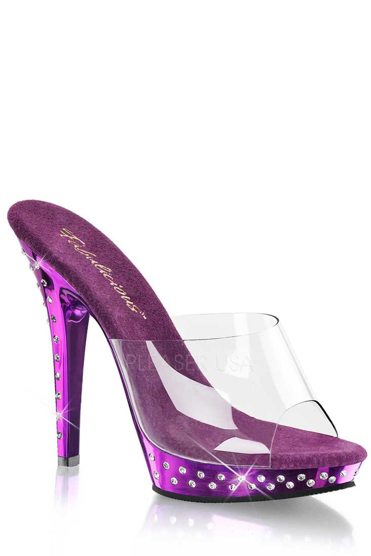 Clear Purple Chrome Rhinestone Peep Toe High Heels PVC