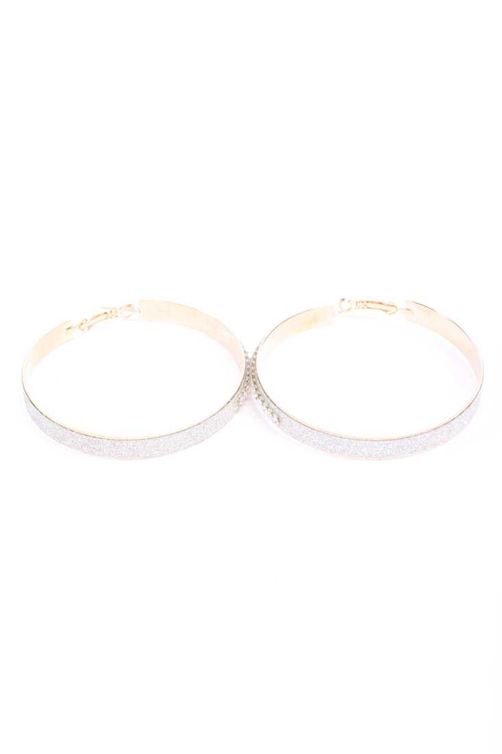 Gold Shimmer Medium Size Thick Hoop Earrings