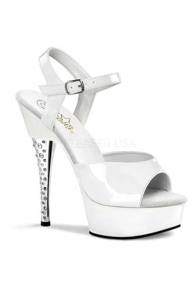 White Patent Peep Toe Rhinestone High Heels