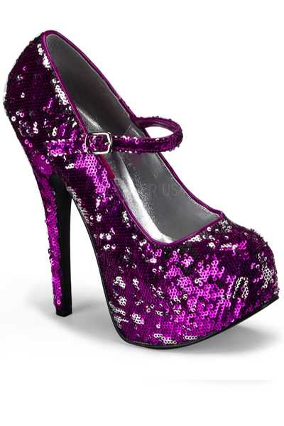 Fuchsia Silver Reversible Sequins Mary Jane Pump High Heels