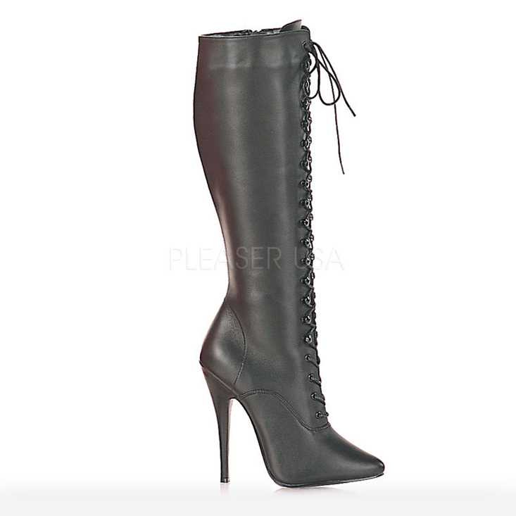 Black Leather Lace Up Knee High Boots