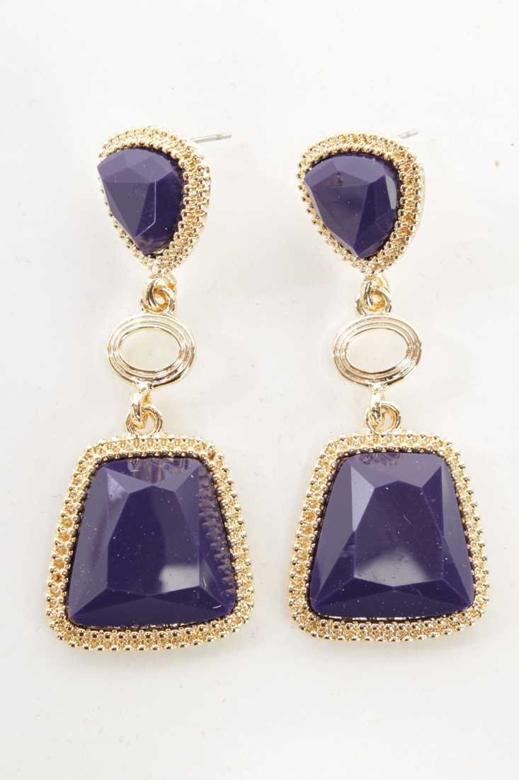 Purple Faceted Beaded High Polish Metal Dangle Earrings