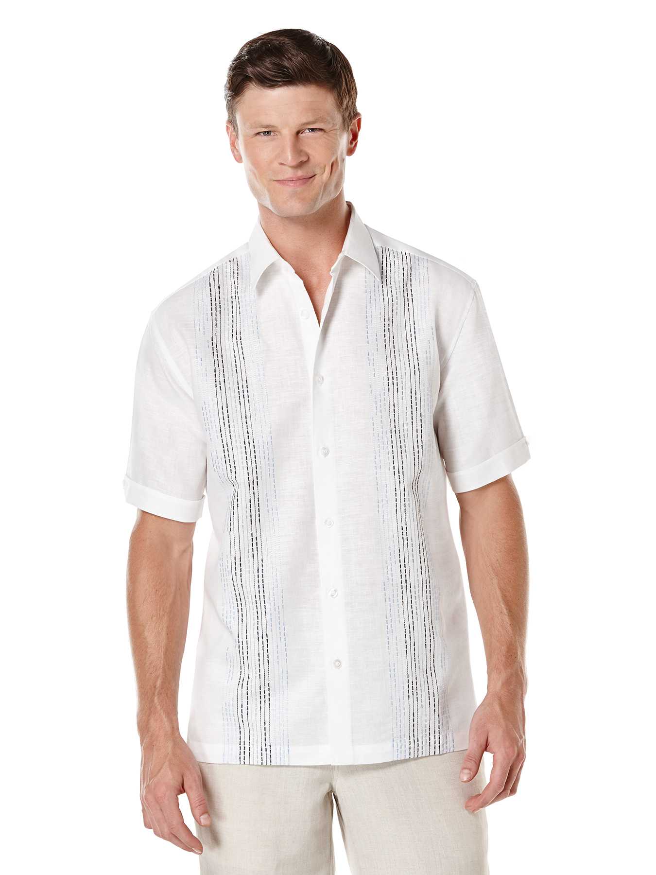 Cubavera Big & Tall Linen Ombre Slub Embroidered Panel