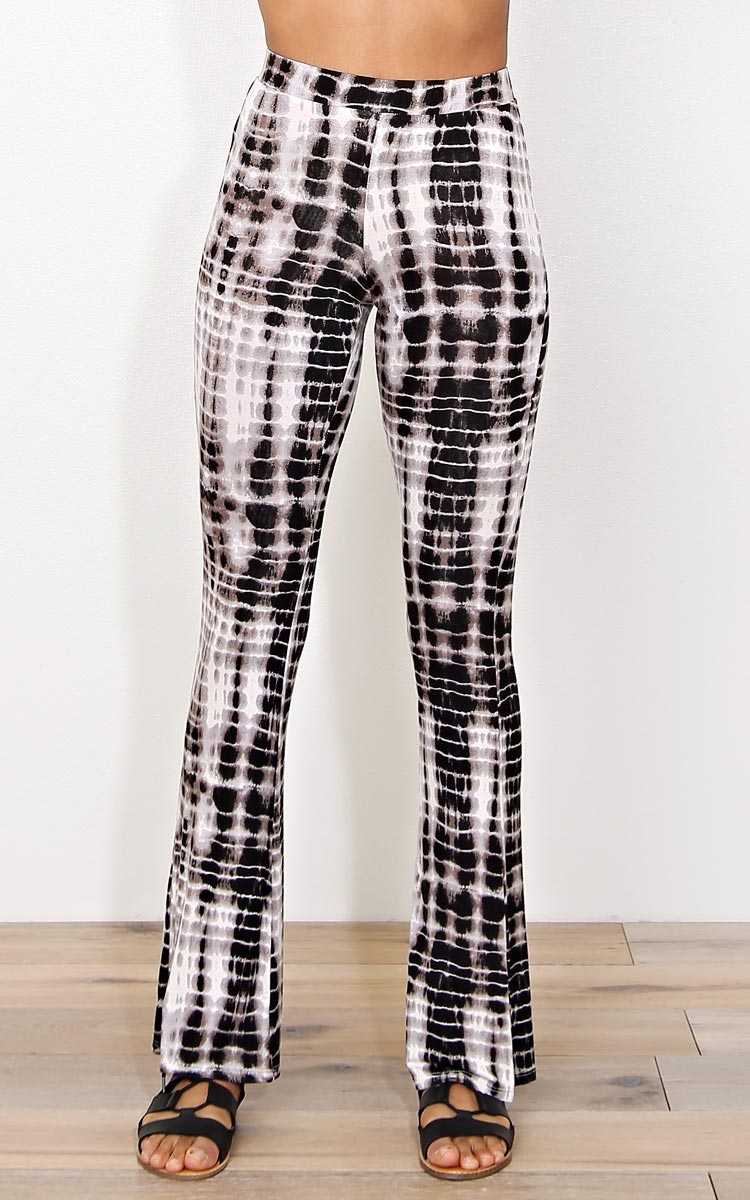 Lucy Tye Die Knit Palazzo Pants - MED - Black Combo in Size Medium by Styles For Less