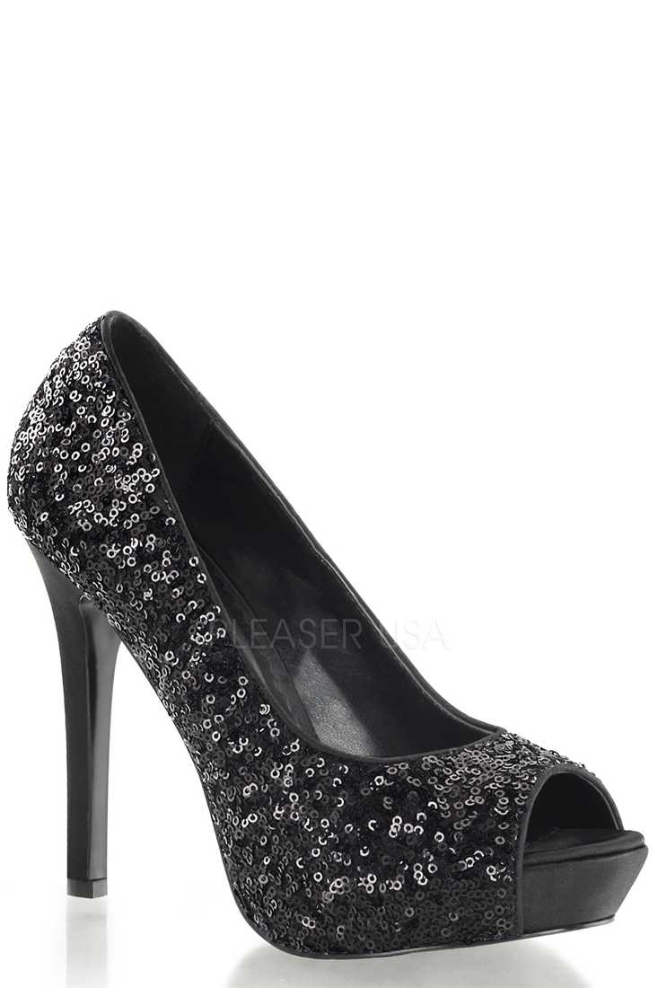 Black Peep Toe Pump High Heels Sequin