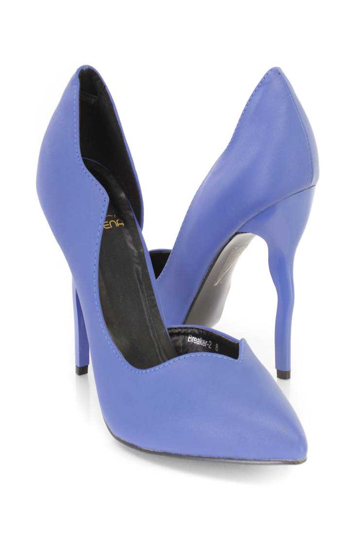 Blue Pointed Toe D-Orsay Single Sole Pump High Heels Faux Leather