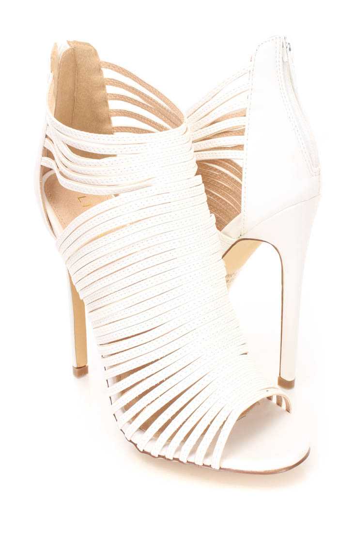White Strappy Peep Toe Sandal Booties Faux Leather