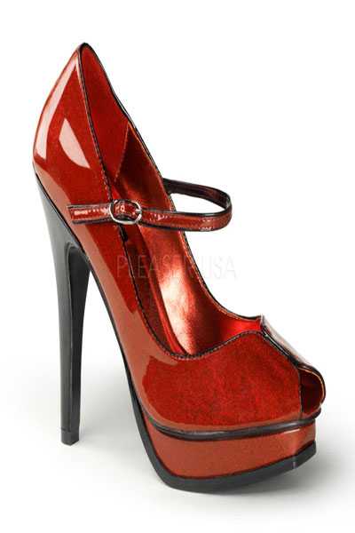 Red Pearl Glitter Peep Toe Mary Jane Pumps