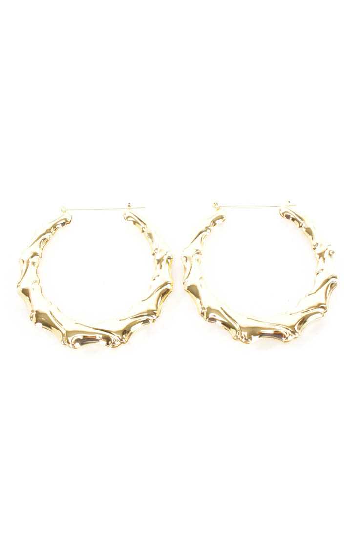 Gold High Polish Carved Design Hoop Earrings