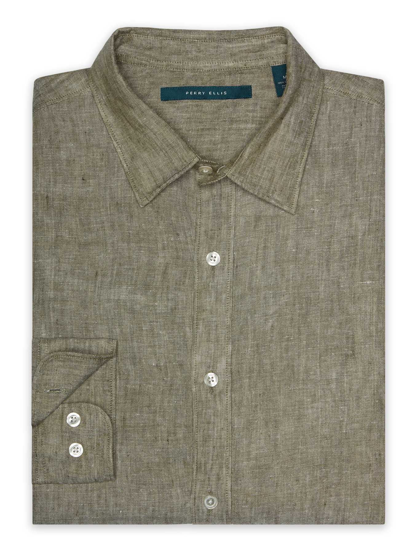 Perry Ellis Roll Sleeve Linen Chambray Shirt