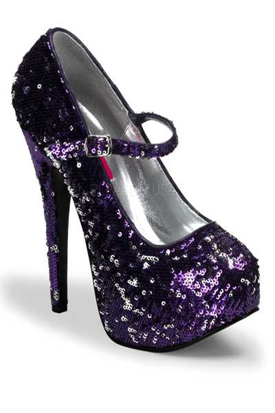 Purple Silver Reversible Sequins Mary Jane Pump High Heels
