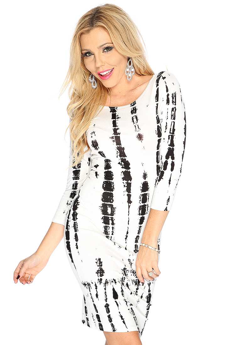 Sexy White Two Tone Quarter Sleeve Bodycon Casual Dress