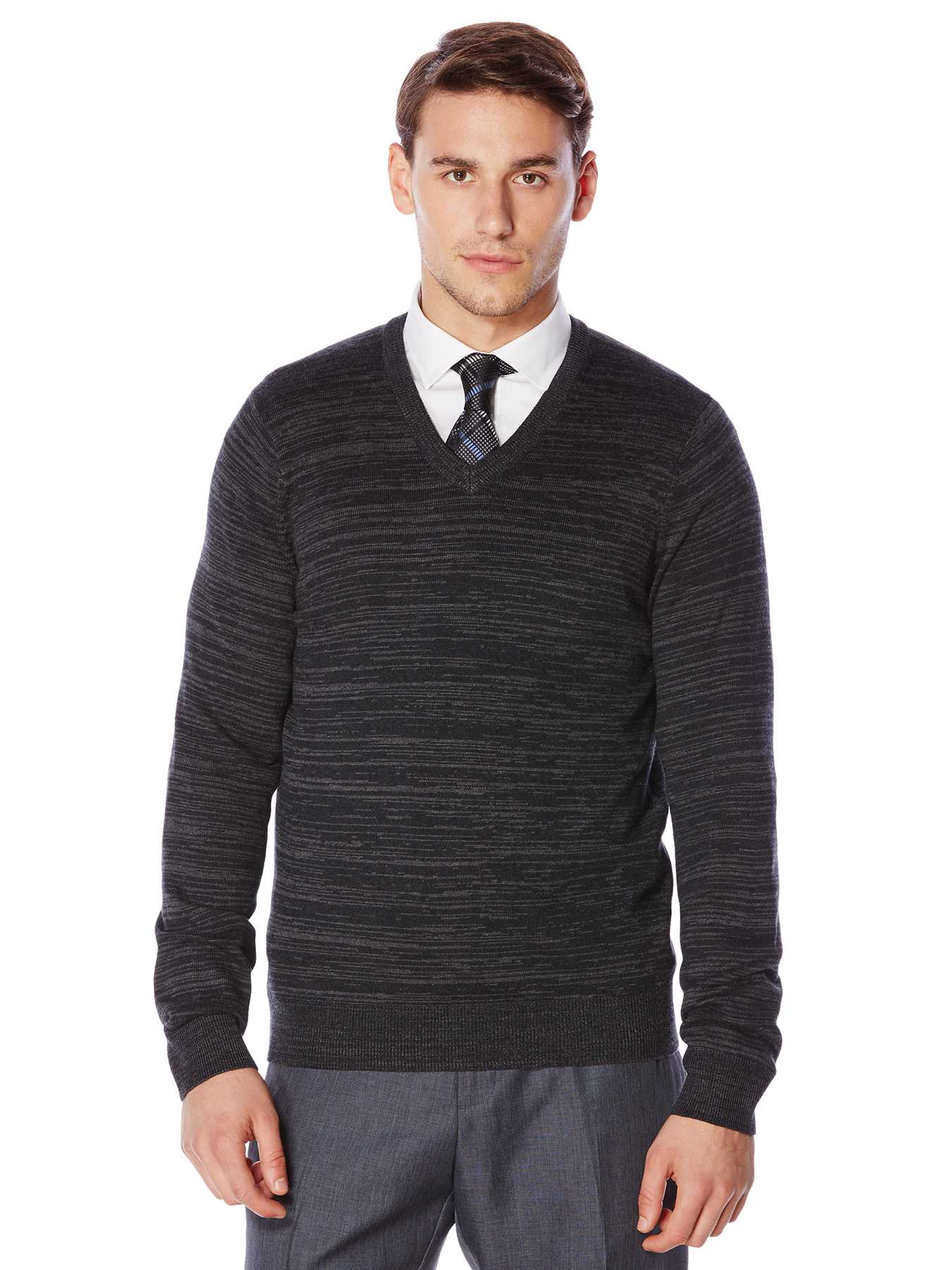 Perry Ellis Variegated Stripe V-Neck Sweater