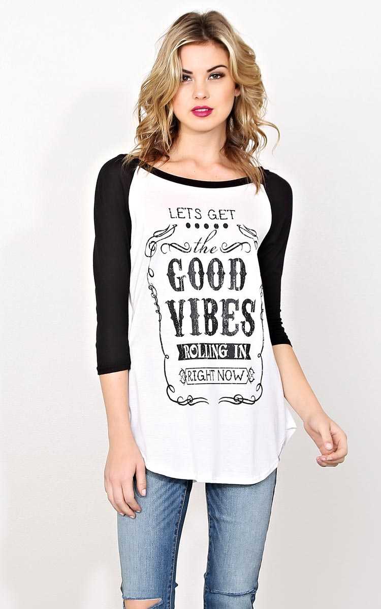 GOOD VIBES ROLLING IN Raglan - LGE - Black Combo in Size Large by Styles For Less