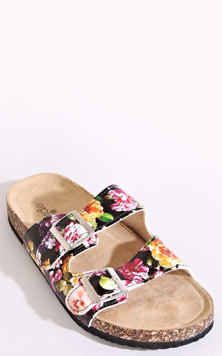 Flower Power Footbed Sandals - Black Combo in Size 6 by Styles For Less