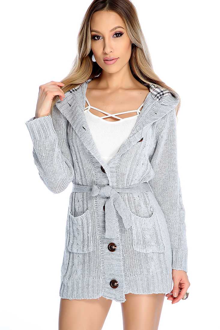 Stylish Grey Long Sleeve Button Up Sweater