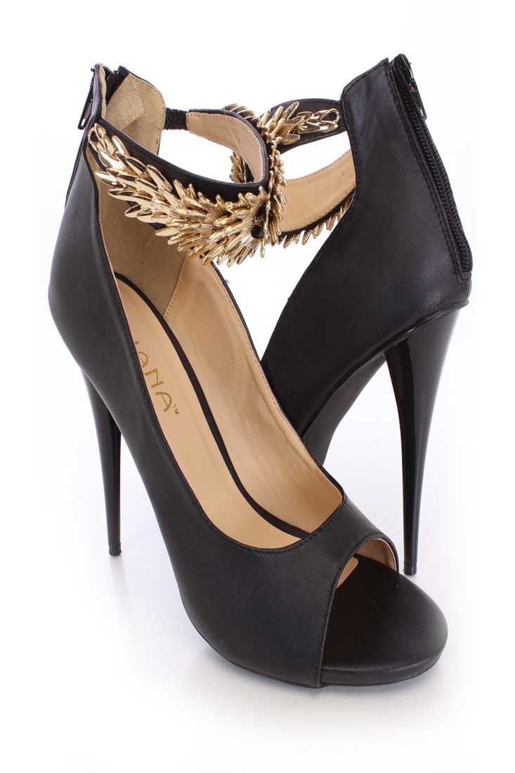 Black Open Toe Single Sole High Heels Faux Leather