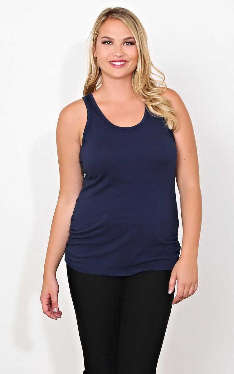 Plus Size Ruched Side Knit Tank - Navy in Size 3X by Styles For Less