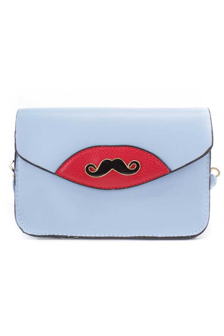 Sky Blue Mustache Pendant Faux Leather Clutch