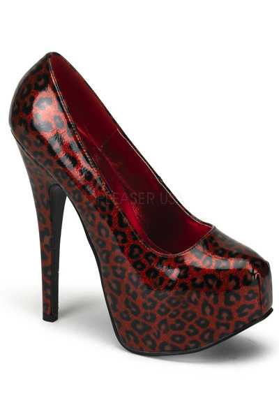 Red Pearlized Cheetah Patent Platform Pumps High Heels