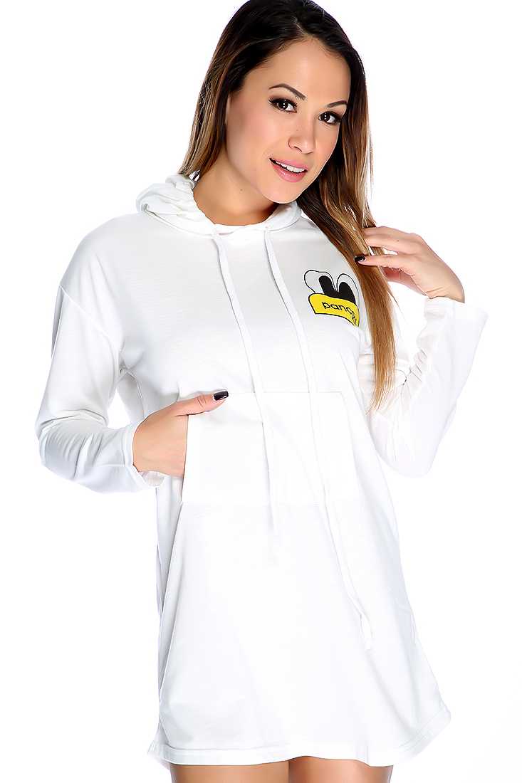 White Hooded Front Pocket Oversize Sweater