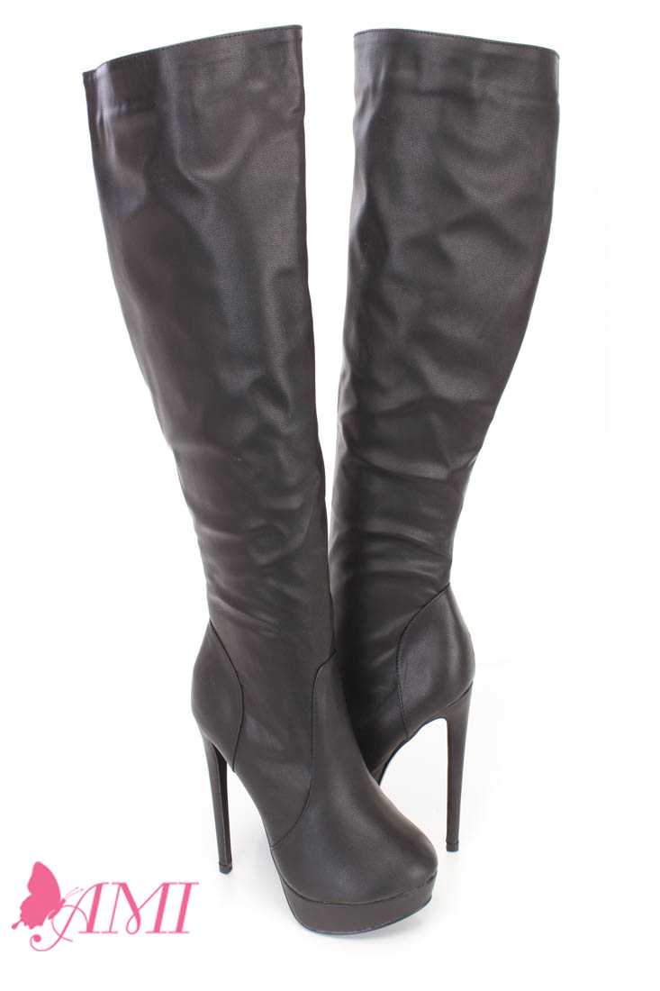 Black Platform High Heel Boots Faux Leather