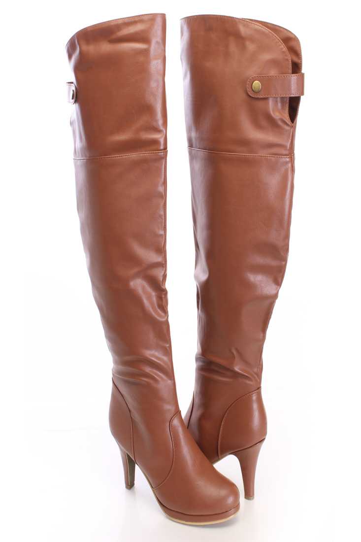 Tan Thigh High Boots Faux Leather