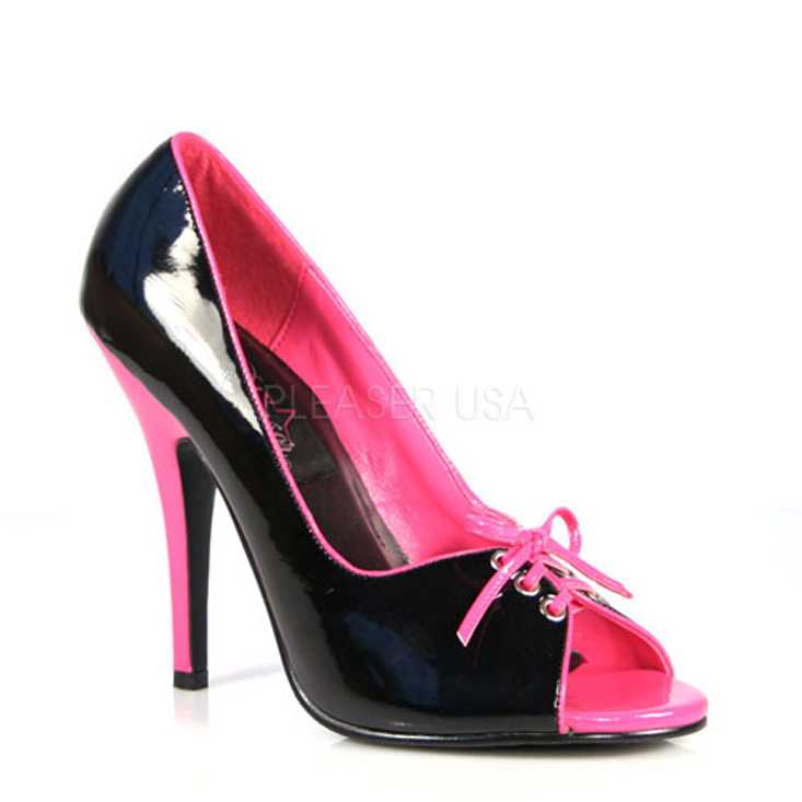 Black Fuchsia Peep Toe Pump High Heels Patent