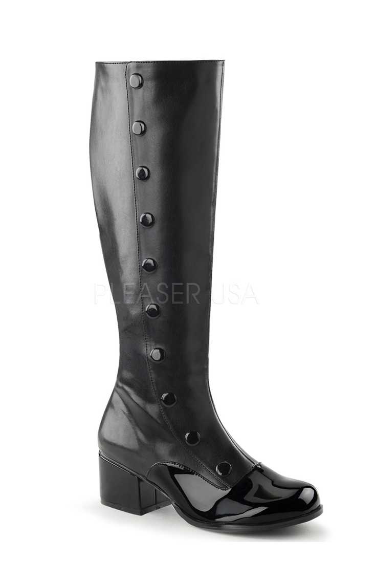Black Button Detailed Knee High Boots Faux Leather