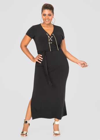 Chain Lace-Up Maxi Dress