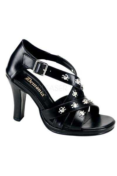 Black Strappy Skull Studded High Heels