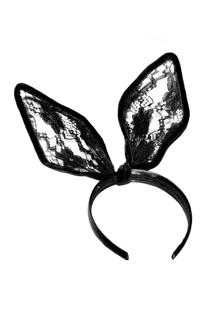 Black Lace Bunny Ear Headband Costume Accessory