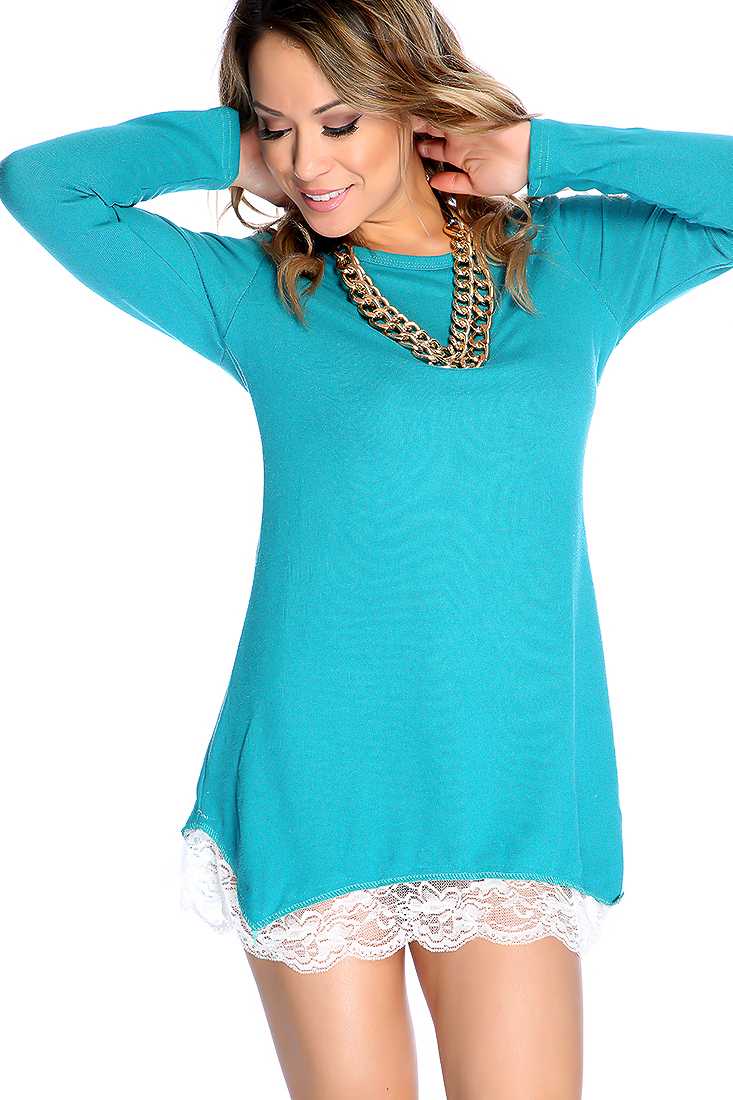 Jade Long Sleeve Floral Lace Underlining Causal Sweater Dress