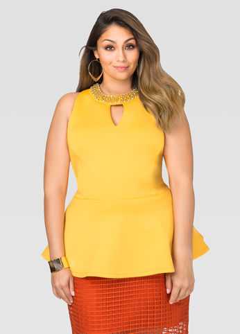 Embellished Neoprene Peplum Top