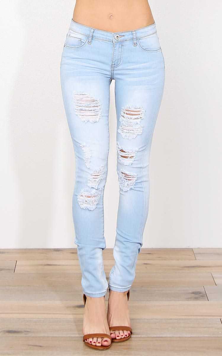 Sunset Ride Denim Skinny Jeans - Lt Destroyed in Size by Styles For Less