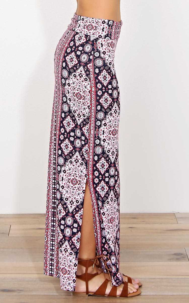 Something New Knit Maxi Skirt - - Red Combo in Size by Styles For Less